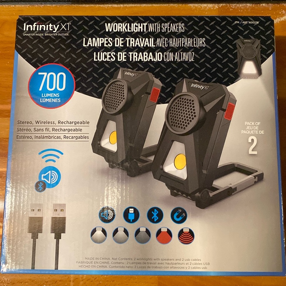 Infinity X1 Work Lights with Bluetooth Speakers, 2-pack NIB - never opened